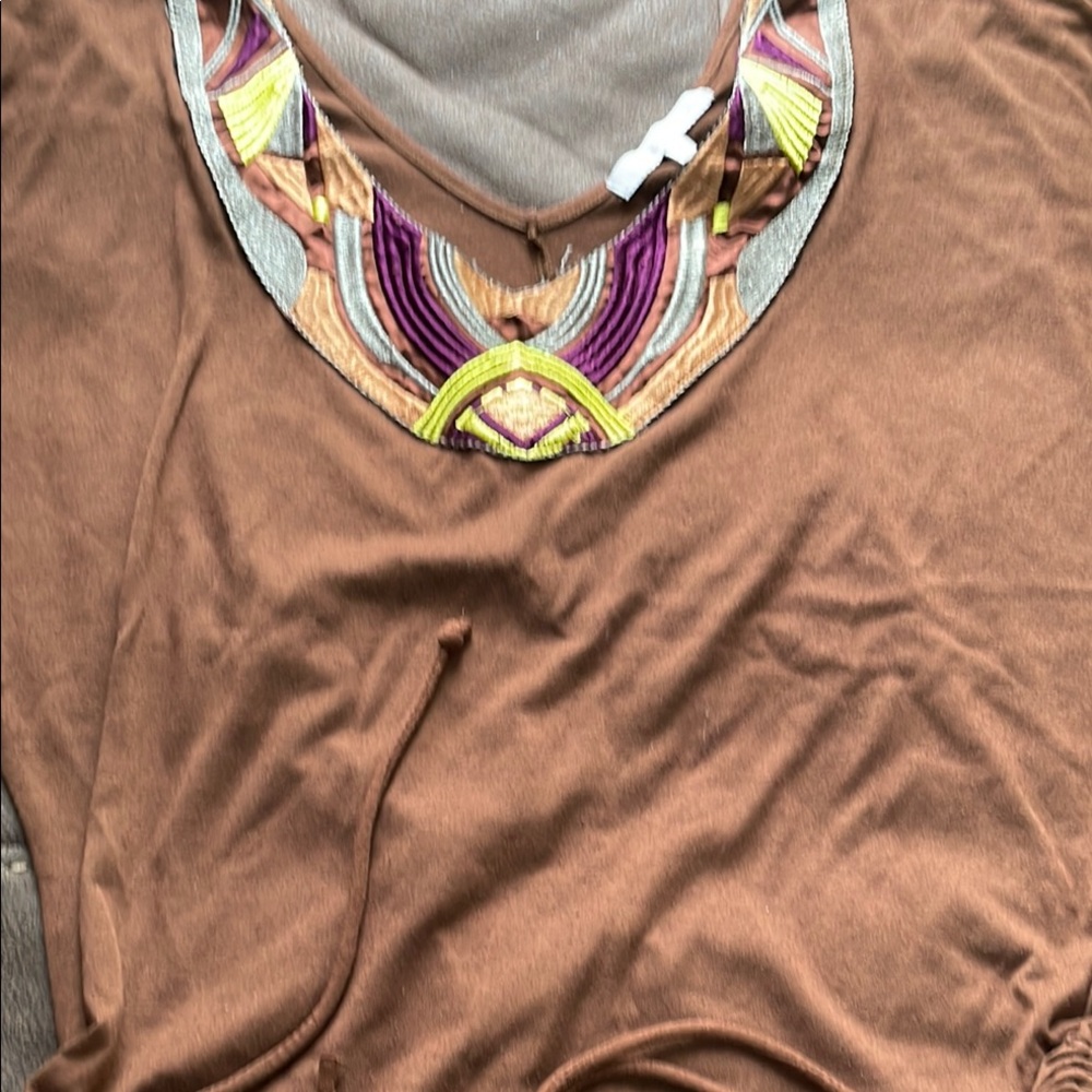Brown Embroidered Women's Top